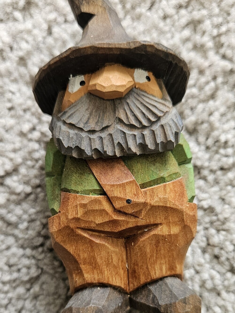 Hand Carved Wood Caricature Gnome, Contemporary Folk Art.